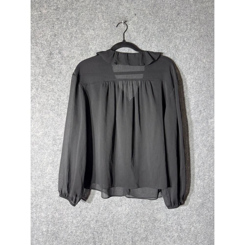 Little Moon Aritzia S Black Ruffle V-Neck Sheer Chiffon Blouse PEGO Victorian - Picture 8 of 9